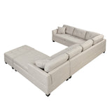 English Elm 121.3" Oversized Sectional Sofa With Storage Ottoman, U Shaped Sectional Couch With 2 Throw Pillows For Large Space Dorm Apartment