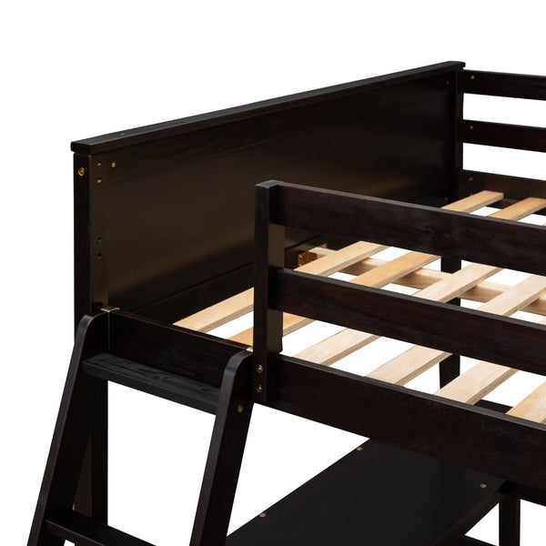 English Elm Full Size White Wood Loft Bed with Integrated Desk Shelves for Kids Teen Rooms Espresso LT000538AAP