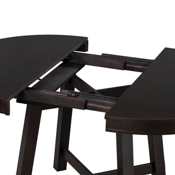English Elm Trexm Farmhouse Round Dining Table Oak Veneer X Base Extends to Seat Six WF291263AAP