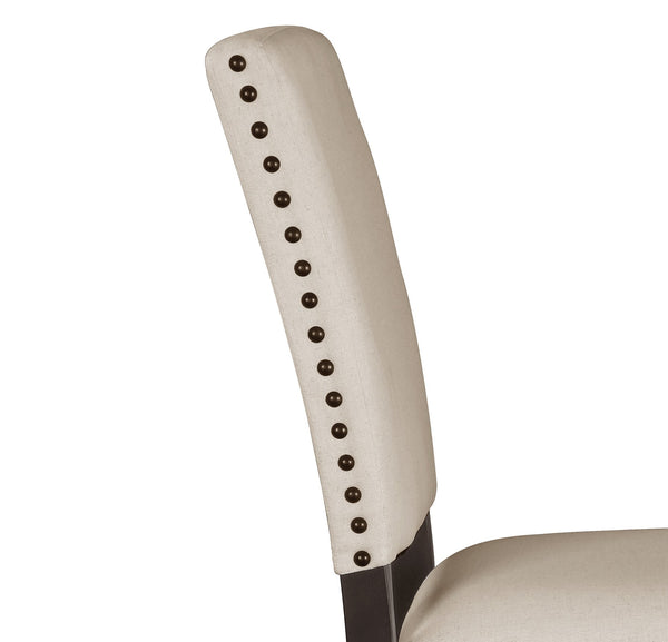 English Elm Fabric Upholstery Side Chairs Set of 2 Grayish Brown Turned Wood Legs Nailhead Trim Cozy Dining Seats B01149969