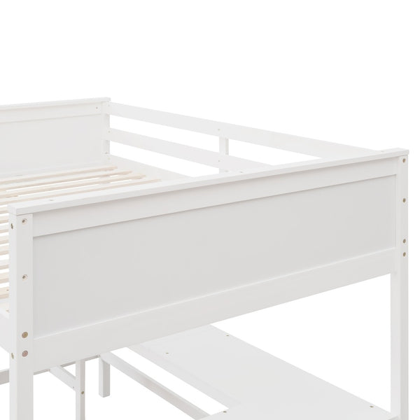 English Elm Full Size White Wood Loft Bed with Integrated Desk Shelves for Kids Teen Rooms LT000538AAK