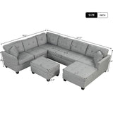 English Elm 121.3" Oversized Sectional Sofa With Storage Ottoman, U Shaped Sectional Couch With 2 Throw Pillows For Large Space Dorm Apartment