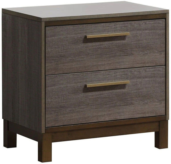 English Elm Contemporary Two-Tone Antique Gray Nightstand with 2 Drawers, Brass Bar Pulls & Center Metal Glides B01149998