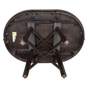 English Elm Trexm Farmhouse Round Dining Table Oak Veneer X Base Extends to Seat Six WF291263AAP