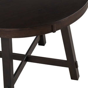 English Elm Trexm Farmhouse Round Dining Table Oak Veneer X Base Extends to Seat Six WF291263AAP