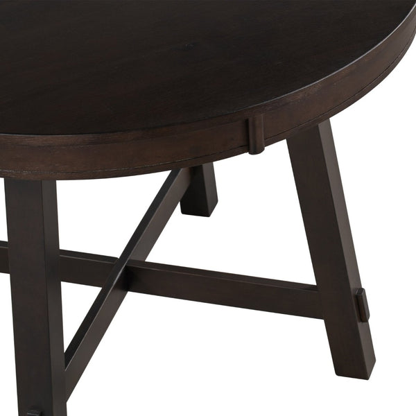 English Elm Trexm Farmhouse Round Dining Table Oak Veneer X Base Extends to Seat Six WF291263AAP