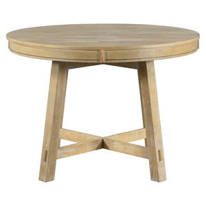 English Elm Trexm Farmhouse Round Extendable Dining Table Seats Six with Oak Veneer Planked Top Natural Wood Wash WF291263AAE