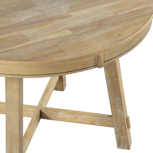 English Elm Trexm Farmhouse Round Extendable Dining Table Seats Six with Oak Veneer Planked Top Natural Wood Wash WF291263AAE