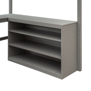 English Elm Full Size White Wood Loft Bed with Integrated Desk Shelves for Kids Teen Rooms Gray LT000538AAE