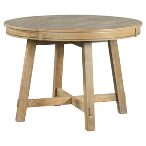 English Elm Trexm Farmhouse Round Extendable Dining Table Seats Six with Oak Veneer Planked Top Natural Wood Wash WF291263AAE