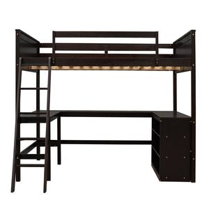 English Elm Full Size White Wood Loft Bed with Integrated Desk Shelves for Kids Teen Rooms Espresso LT000538AAP