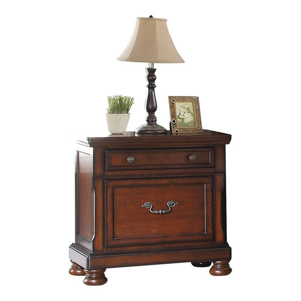 English Elm Traditional Cherry Finish Nightstand with Felt-Lined & Double Drawer Storage, Sturdy 29"x18"x26" Bedside Appeal B01149999