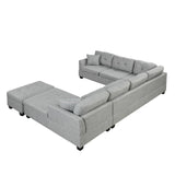 English Elm 121.3" Oversized Sectional Sofa With Storage Ottoman, U Shaped Sectional Couch With 2 Throw Pillows For Large Space Dorm Apartment