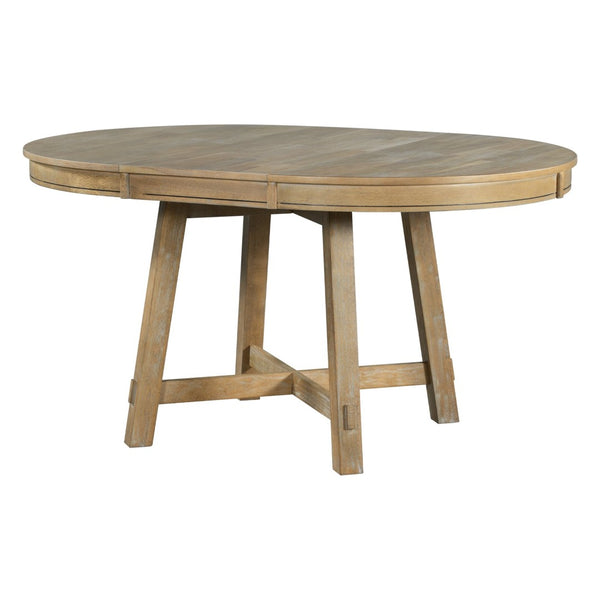 English Elm Trexm Farmhouse Round Extendable Dining Table Seats Six with Oak Veneer Planked Top Natural Wood Wash WF291263AAE