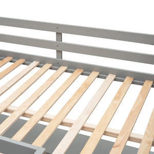 English Elm Full Size White Wood Loft Bed with Integrated Desk Shelves for Kids Teen Rooms Gray LT000538AAE