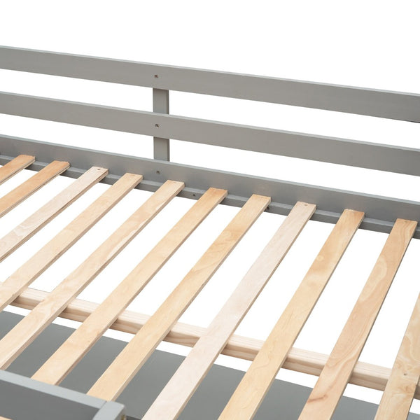English Elm Full Size White Wood Loft Bed with Integrated Desk Shelves for Kids Teen Rooms Gray LT000538AAE