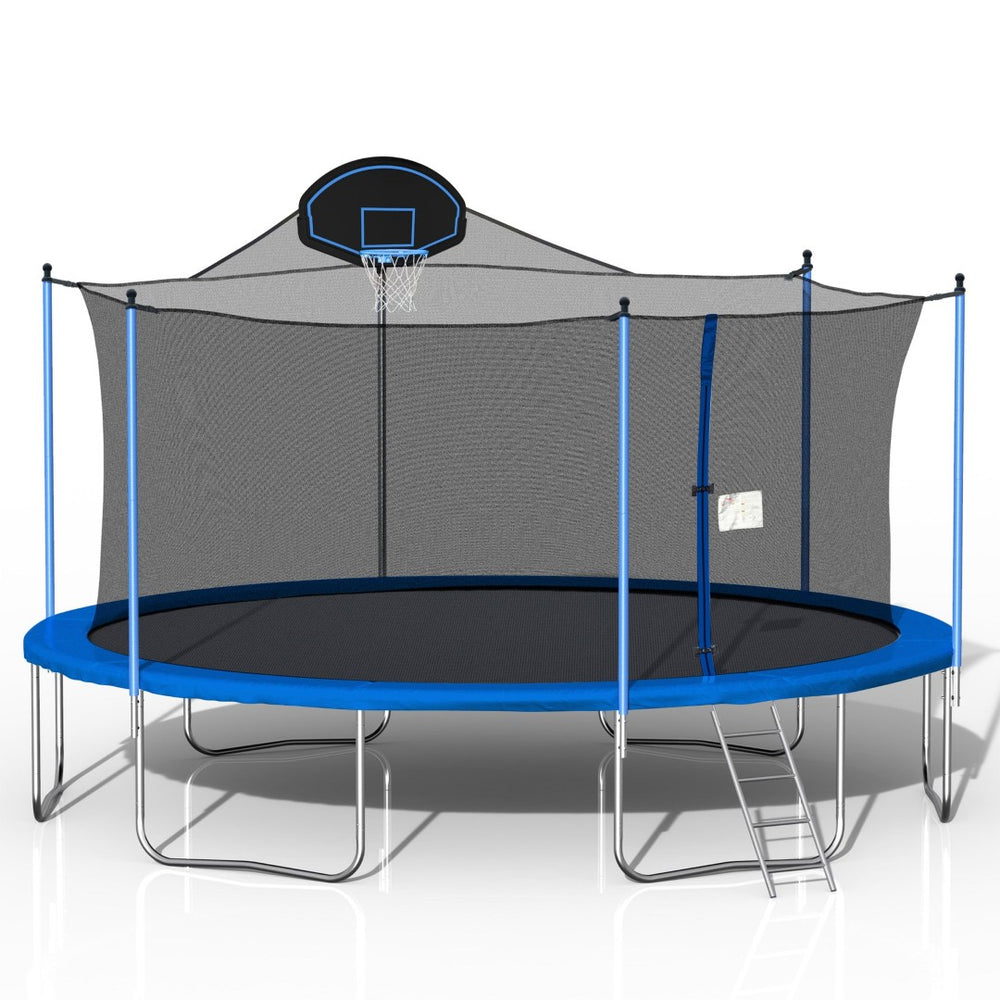 English Elm 16ft Outdoor Trampoline with Safety Enclosure Basketball Hoop Ladder Galvanized Frame W285S00021