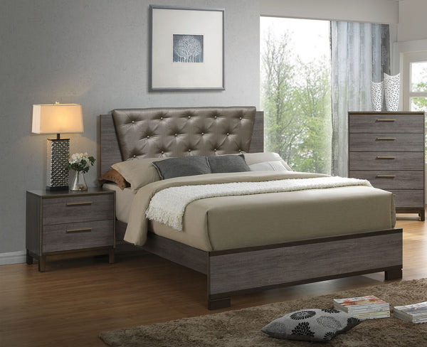 English Elm Contemporary Two-Tone Antique Gray Nightstand with 2 Drawers, Brass Bar Pulls & Center Metal Glides B01149998