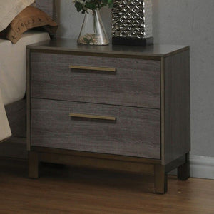 English Elm Contemporary Two-Tone Antique Gray Nightstand with 2 Drawers, Brass Bar Pulls & Center Metal Glides B01149998