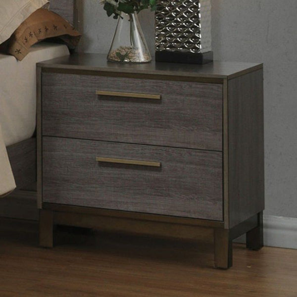English Elm Contemporary Two-Tone Antique Gray Nightstand with 2 Drawers, Brass Bar Pulls & Center Metal Glides B01149998