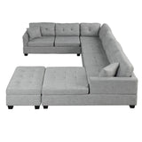 English Elm 121.3" Oversized Sectional Sofa With Storage Ottoman, U Shaped Sectional Couch With 2 Throw Pillows For Large Space Dorm Apartment