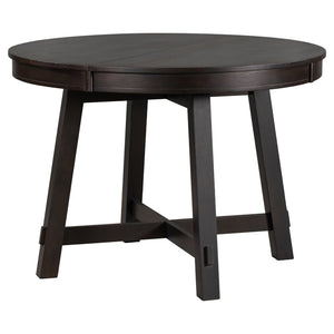 English Elm Trexm Farmhouse Round Dining Table Oak Veneer X Base Extends to Seat Six WF291263AAP