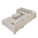 English Elm 121.3" Oversized Sectional Sofa With Storage Ottoman, U Shaped Sectional Couch With 2 Throw Pillows For Large Space Dorm Apartment