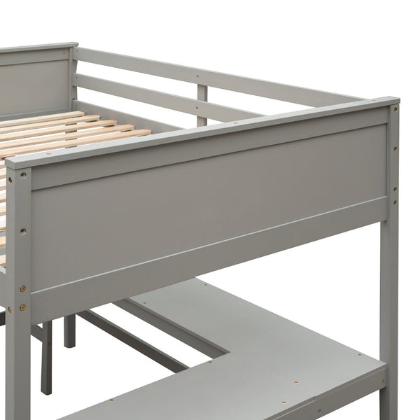 English Elm Full Size White Wood Loft Bed with Integrated Desk Shelves for Kids Teen Rooms Gray LT000538AAE