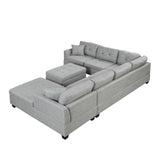 English Elm 121.3" Oversized Sectional Sofa With Storage Ottoman, U Shaped Sectional Couch With 2 Throw Pillows For Large Space Dorm Apartment