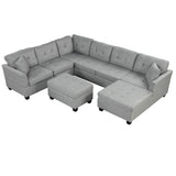 English Elm 121.3" Oversized Sectional Sofa With Storage Ottoman, U Shaped Sectional Couch With 2 Throw Pillows For Large Space Dorm Apartment