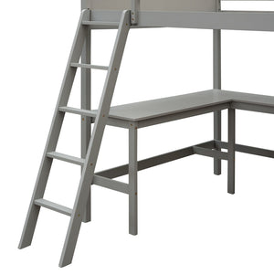 English Elm Full Size White Wood Loft Bed with Integrated Desk Shelves for Kids Teen Rooms Gray LT000538AAE