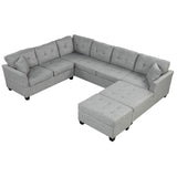 English Elm 121.3" Oversized Sectional Sofa With Storage Ottoman, U Shaped Sectional Couch With 2 Throw Pillows For Large Space Dorm Apartment