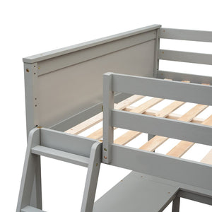 English Elm Full Size White Wood Loft Bed with Integrated Desk Shelves for Kids Teen Rooms Gray LT000538AAE