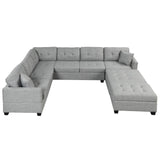 English Elm 121.3" Oversized Sectional Sofa With Storage Ottoman, U Shaped Sectional Couch With 2 Throw Pillows For Large Space Dorm Apartment