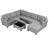 English Elm 121.3" Oversized Sectional Sofa With Storage Ottoman, U Shaped Sectional Couch With 2 Throw Pillows For Large Space Dorm Apartment