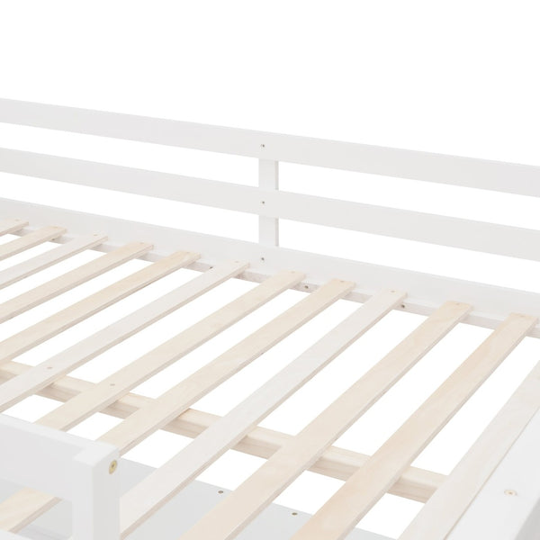 English Elm Full Size White Wood Loft Bed with Integrated Desk Shelves for Kids Teen Rooms LT000538AAK