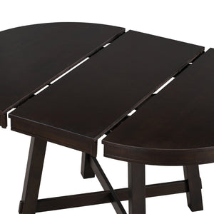 English Elm Trexm Farmhouse Round Dining Table Oak Veneer X Base Extends to Seat Six WF291263AAP