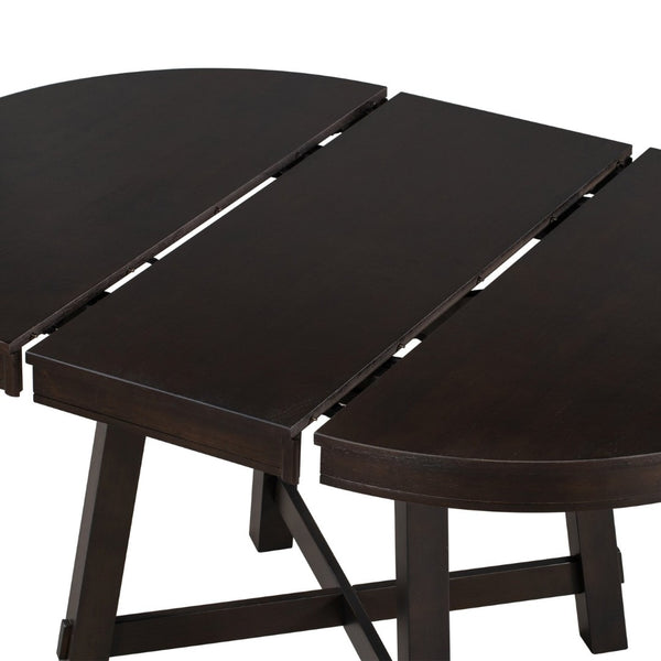 English Elm Trexm Farmhouse Round Dining Table Oak Veneer X Base Extends to Seat Six WF291263AAP