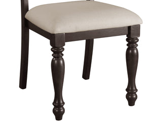 English Elm Fabric Upholstery Side Chairs Set of 2 Grayish Brown Turned Wood Legs Nailhead Trim Cozy Dining Seats B01149969