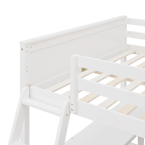 English Elm Full Size White Wood Loft Bed with Integrated Desk Shelves for Kids Teen Rooms LT000538AAK