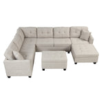 English Elm 121.3" Oversized Sectional Sofa With Storage Ottoman, U Shaped Sectional Couch With 2 Throw Pillows For Large Space Dorm Apartment