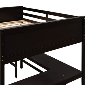 English Elm Full Size White Wood Loft Bed with Integrated Desk Shelves for Kids Teen Rooms Espresso LT000538AAP