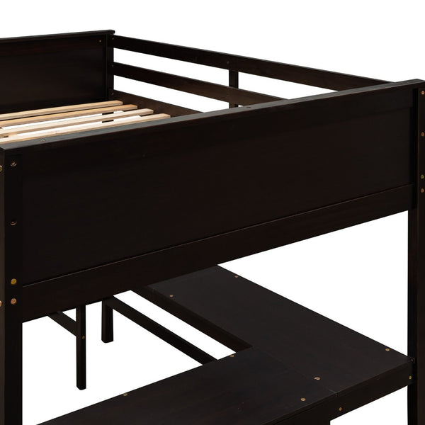 English Elm Full Size White Wood Loft Bed with Integrated Desk Shelves for Kids Teen Rooms Espresso LT000538AAP