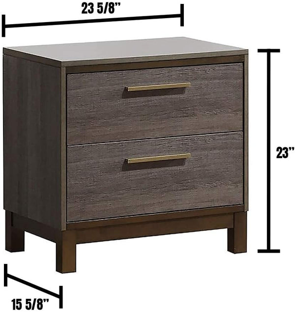 English Elm Contemporary Two-Tone Antique Gray Nightstand with 2 Drawers, Brass Bar Pulls & Center Metal Glides B01149998