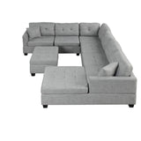 English Elm 121.3" Oversized Sectional Sofa With Storage Ottoman, U Shaped Sectional Couch With 2 Throw Pillows For Large Space Dorm Apartment