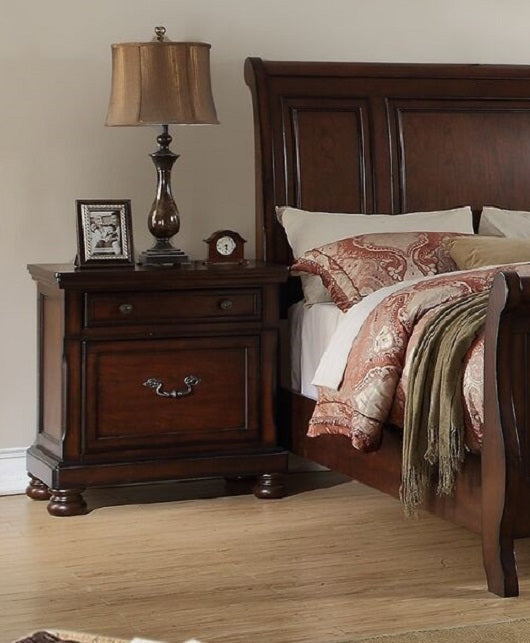 English Elm Traditional Cherry Finish Nightstand with Felt-Lined & Double Drawer Storage, Sturdy 29"x18"x26" Bedside Appeal B01149999