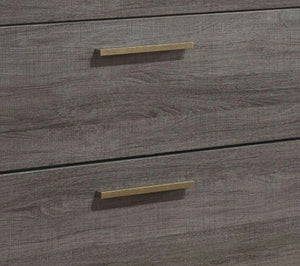 English Elm Contemporary Two-Tone Antique Gray Nightstand with 2 Drawers, Brass Bar Pulls & Center Metal Glides B01149998