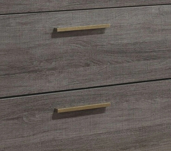 English Elm Contemporary Two-Tone Antique Gray Nightstand with 2 Drawers, Brass Bar Pulls & Center Metal Glides B01149998