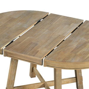 English Elm Trexm Farmhouse Round Extendable Dining Table Seats Six with Oak Veneer Planked Top Natural Wood Wash WF291263AAE