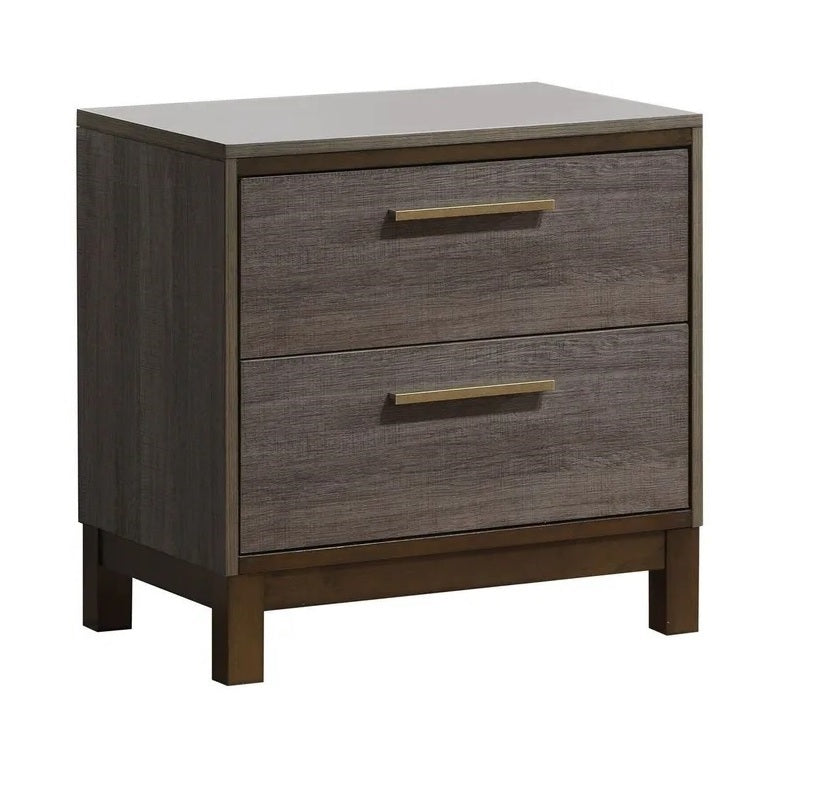 English Elm Contemporary Two-Tone Antique Gray Nightstand with 2 Drawers, Brass Bar Pulls & Center Metal Glides B01149998